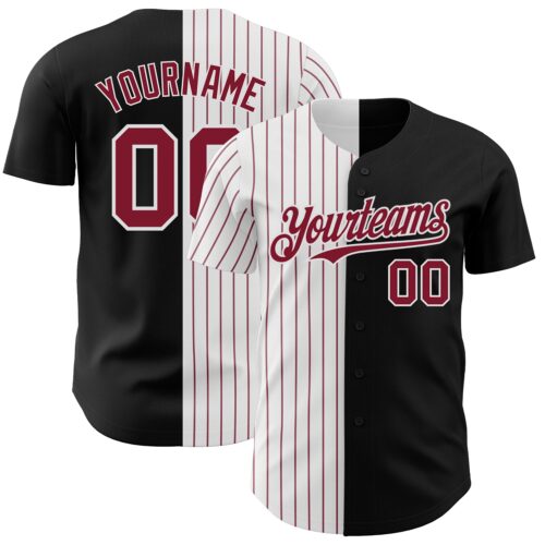 SplitF0633 Custom Black White-Crimson Pinstripe Authentic Split Fashion Baseball Jersey