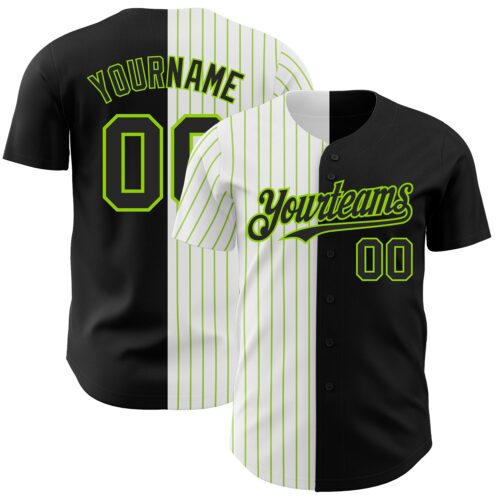 SplitF0635 Custom Black White-Neon Green Pinstripe Authentic Split Fashion Baseball Jersey