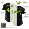 Custom Black White-Neon Green Pinstripe Authentic Split Fashion Baseball Jersey