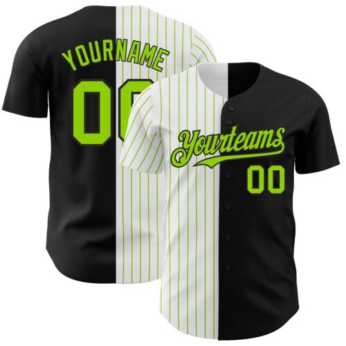 SplitF0636 Custom Black White-Neon Green Pinstripe Authentic Split Fashion Baseball Jersey