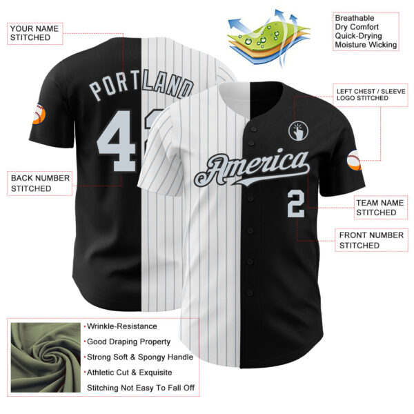Custom Black White-Silver Pinstripe Authentic Split Fashion Baseball Jersey