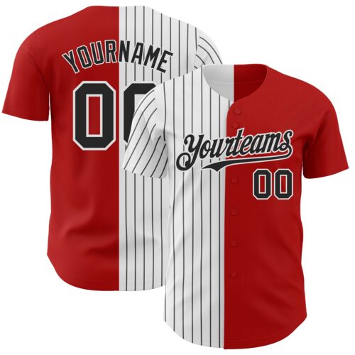 SplitF0643 Custom Red White-Black Pinstripe Authentic Split Fashion Baseball Jersey