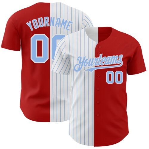 SplitF0649 Custom Red White-Light Blue Pinstripe Authentic Split Fashion Baseball Jersey