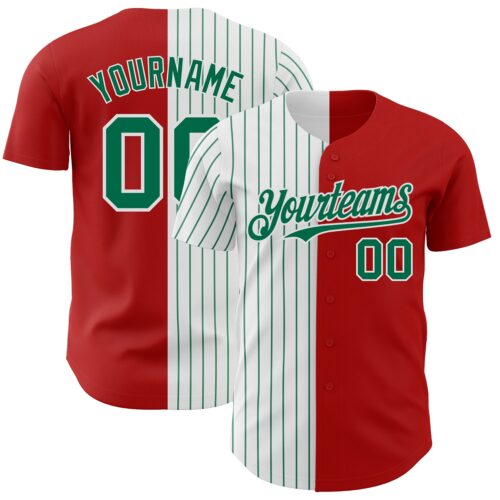 SplitF0650 Custom Red White-Kelly Green Pinstripe Authentic Split Fashion Baseball Jersey
