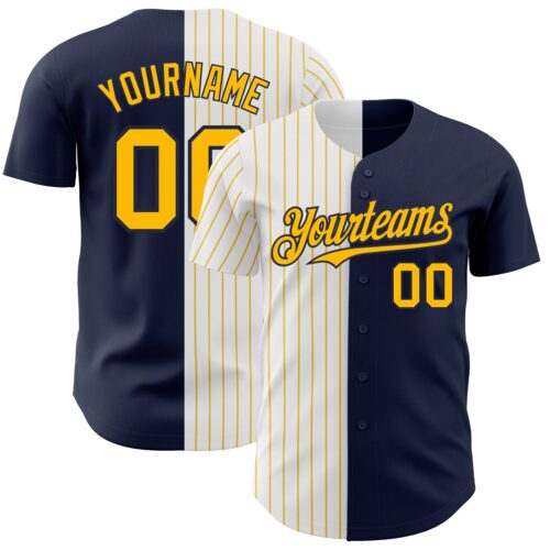SplitF0655 Custom Navy White-Gold Pinstripe Authentic Split Fashion Baseball Jersey