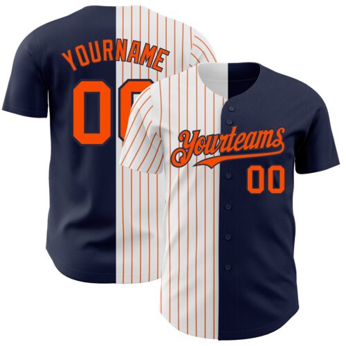 SplitF0656 Custom Navy White-Orange Pinstripe Authentic Split Fashion Baseball Jersey