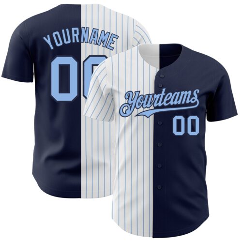 SplitF0660 Custom Navy White-Light Blue Pinstripe Authentic Split Fashion Baseball Jersey