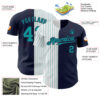 Custom Navy White-Teal Pinstripe Authentic Split Fashion Baseball Jersey