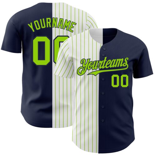 SplitF0662 Custom Navy White-Neon Green Pinstripe Authentic Split Fashion Baseball Jersey