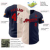Custom Navy Cream-Red Pinstripe Authentic Split Fashion Baseball Jersey