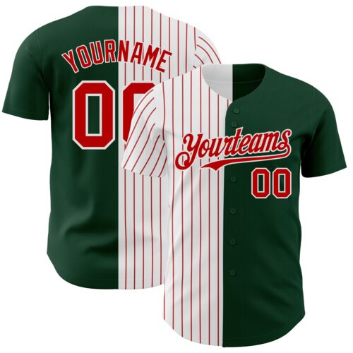 SplitF0671 Custom Green White-Red Pinstripe Authentic Split Fashion Baseball Jersey