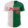 Custom Kelly Green White-Red Pinstripe Authentic Split Fashion Baseball Jersey
