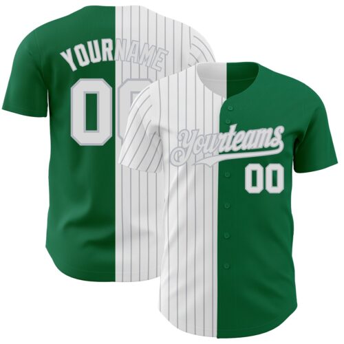 SplitF0679 Custom Kelly Green White-Gray Pinstripe Authentic Split Fashion Baseball Jersey