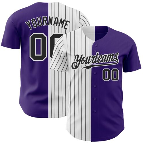SplitF0683 Custom Purple White-Black Pinstripe Authentic Split Fashion Baseball Jersey