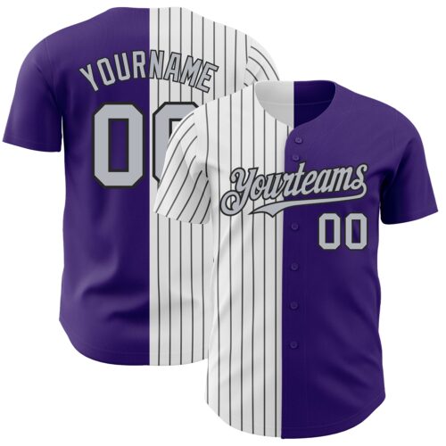 SplitF0687 Custom Purple Gray-Black Pinstripe Authentic Split Fashion Baseball Jersey