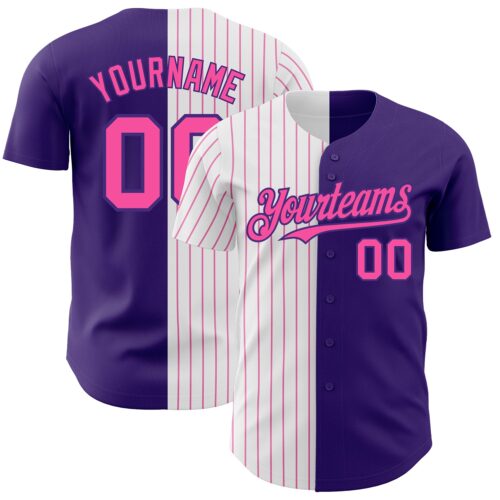 SplitF0688 Custom Purple White-Pink Pinstripe Authentic Split Fashion Baseball Jersey