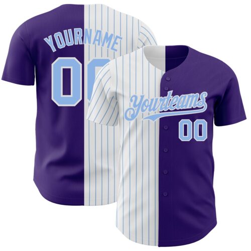 SplitF0692 Custom Purple White-Light Blue Pinstripe Authentic Split Fashion Baseball Jersey