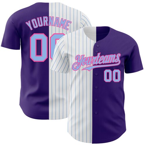 SplitF0693 Custom Purple Pink-Light Blue Pinstripe Authentic Split Fashion Baseball Jersey