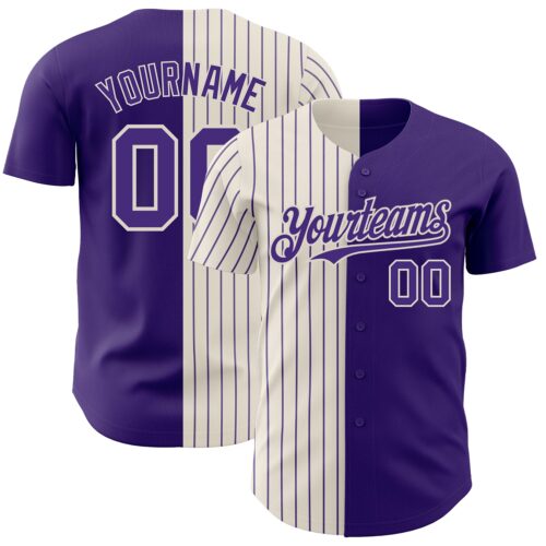 SplitF0695 Custom Purple Cream-Purple Pinstripe Authentic Split Fashion Baseball Jersey