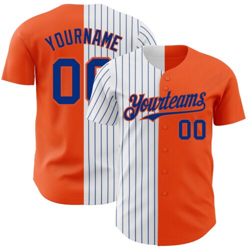 SplitF0700 Custom Orange White-Royal Pinstripe Authentic Split Fashion Baseball Jersey