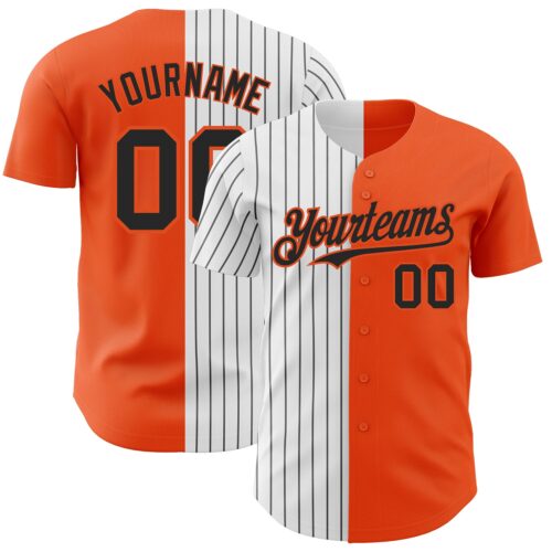 SplitF0702 Custom Orange White-Black Pinstripe Authentic Split Fashion Baseball Jersey