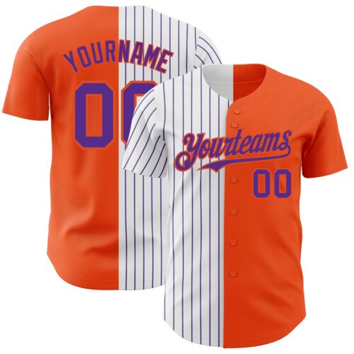 SplitF0703 Custom Orange White-Purple Pinstripe Authentic Split Fashion Baseball Jersey