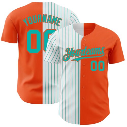 SplitF0706 Custom Orange White-Aqua Pinstripe Authentic Split Fashion Baseball Jersey