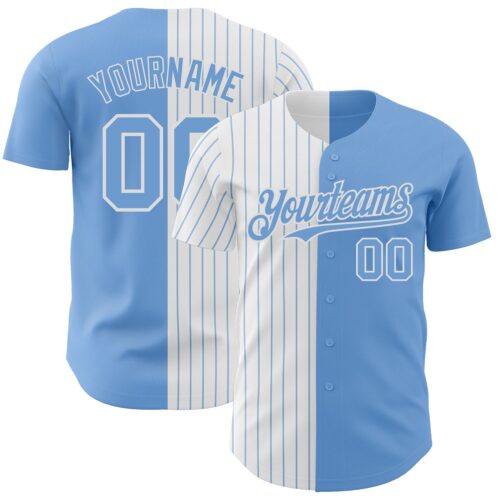 SplitF0708 Custom Light Blue White-Light Blue Pinstripe Authentic Split Fashion Baseball Jersey
