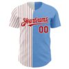 Custom Light Blue White-Red Pinstripe Authentic Split Fashion Baseball Jersey
