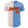 Custom Light Blue Black-Orange Pinstripe Authentic Split Fashion Baseball Jersey