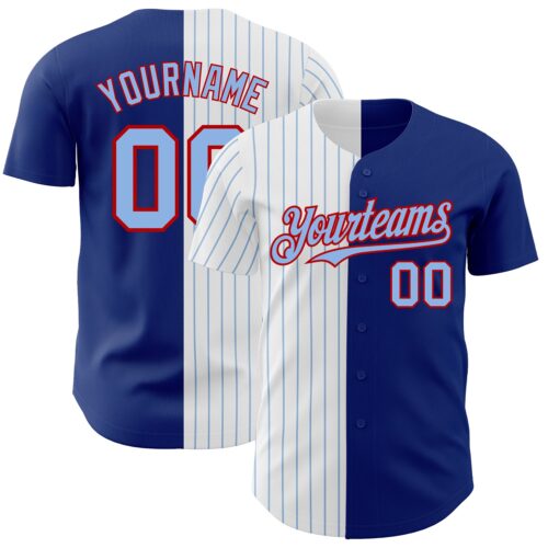 SplitF0738 Custom Royal Red-Light Blue Pinstripe Authentic Split Fashion Baseball Jersey