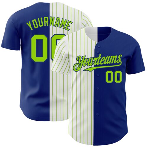 SplitF0741 Custom Royal White-Neon Green Pinstripe Authentic Split Fashion Baseball Jersey