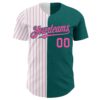 Custom Teal White-Pink Pinstripe Authentic Split Fashion Baseball Jersey