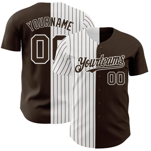 SplitF0753 Custom Brown White-Brown Pinstripe Authentic Split Fashion Baseball Jersey