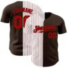 Custom Brown White-Red Pinstripe Authentic Split Fashion Baseball Jersey