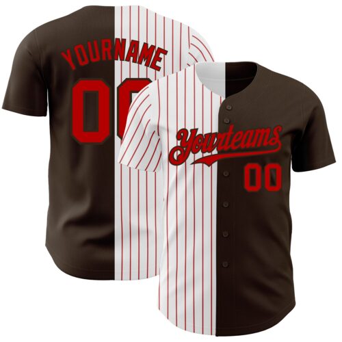 SplitF0756 Custom Brown White-Red Pinstripe Authentic Split Fashion Baseball Jersey