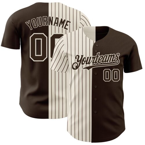 SplitF0758 Custom Brown Cream-Brown Pinstripe Authentic Split Fashion Baseball Jersey