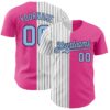 Custom Pink Light Blue-Black Pinstripe Authentic Split Fashion Baseball Jersey