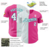 Custom Pink White-Teal Pinstripe Authentic Split Fashion Baseball Jersey