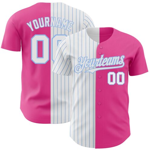 SplitF0776 Custom Pink White-Light Blue Pinstripe Authentic Split Fashion Baseball Jersey