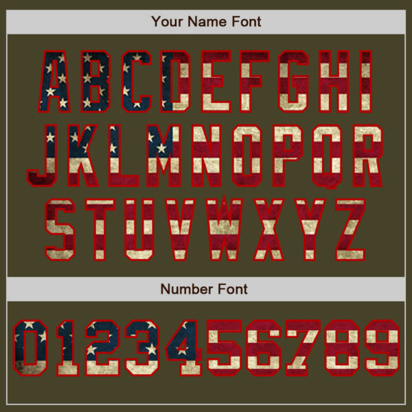 Custom Olive Vintage USA Flag Cream-Red Pinstripe Authentic Split Fashion Salute To Service Baseball Jersey