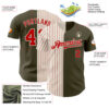 Custom Olive Cream-Red Pinstripe Authentic Split Fashion Salute To Service Baseball Jersey