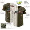 Custom Olive Vintage USA Flag Cream-Black Pinstripe Authentic Split Fashion Salute To Service Baseball Jersey