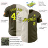 Custom Olive Neon Yellow Cream-Black Pinstripe Authentic Split Fashion Salute To Service Baseball Jersey