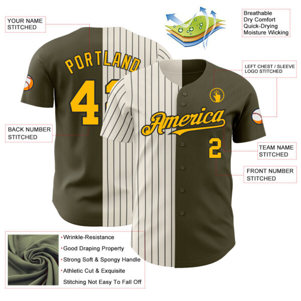 Custom Olive Gold Cream-Black Pinstripe Authentic Split Fashion Salute To Service Baseball Jersey