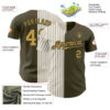 Custom Olive Old Gold Cream-Black Pinstripe Authentic Split Fashion Salute To Service Baseball Jersey