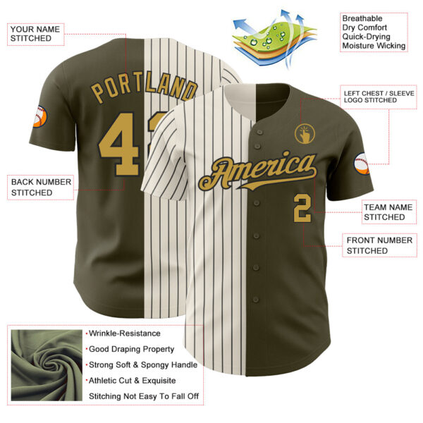 Custom Olive Old Gold Cream-Black Pinstripe Authentic Split Fashion Salute To Service Baseball Jersey
