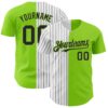 Custom Neon Green White-Black Pinstripe Authentic Split Fashion Baseball Jersey