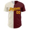 Custom Burgundy White-Gold Pinstripe Authentic Split Fashion Baseball Jersey