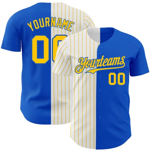 SplitF0811 Custom Thunder Blue White-Yellow Pinstripe Authentic Split Fashion Baseball Jersey